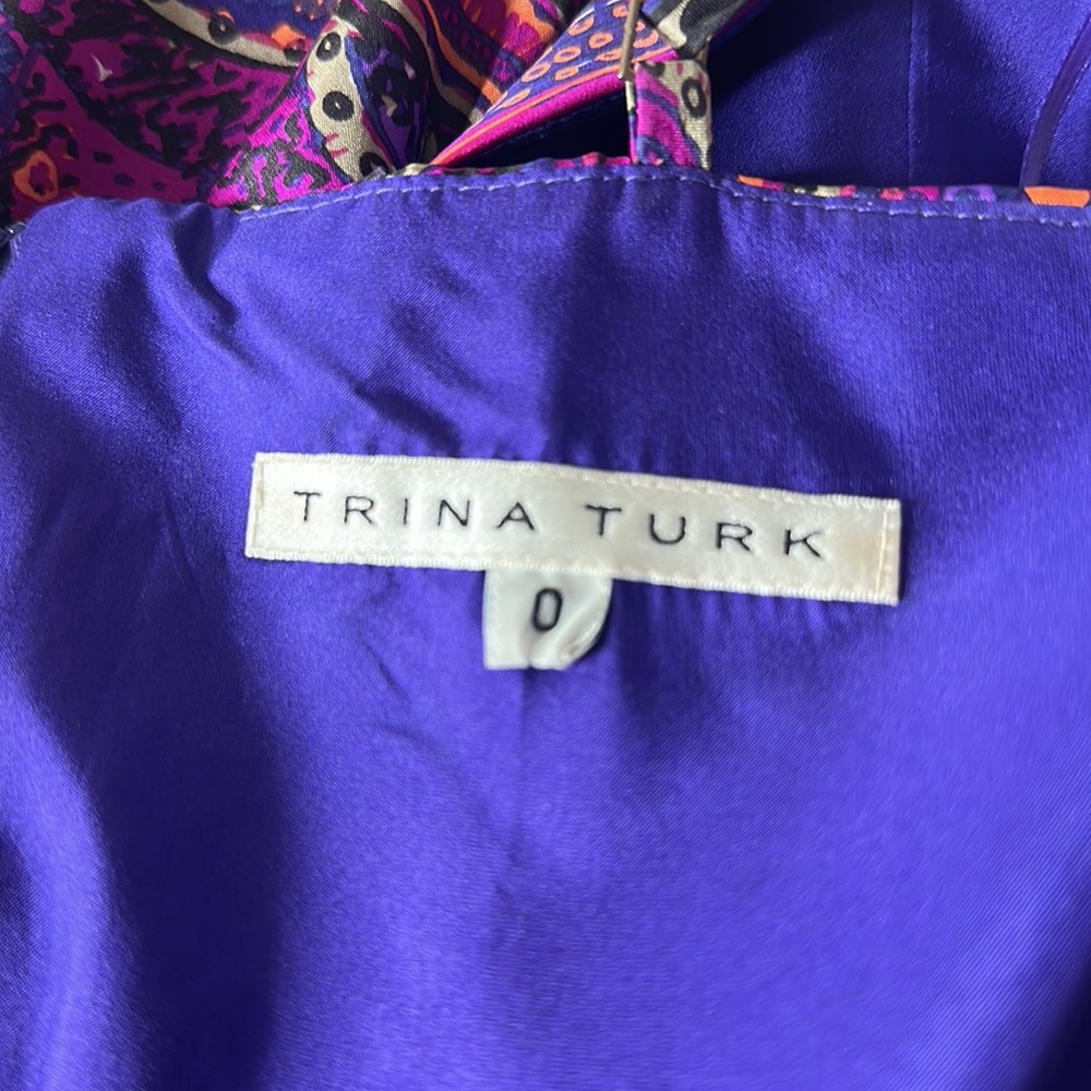 TRINA TURK DEVENDRA ‘ULTRA VIOLET’ 100% Silk fit & flare paisley print dress 0 - Picture 9 of 10